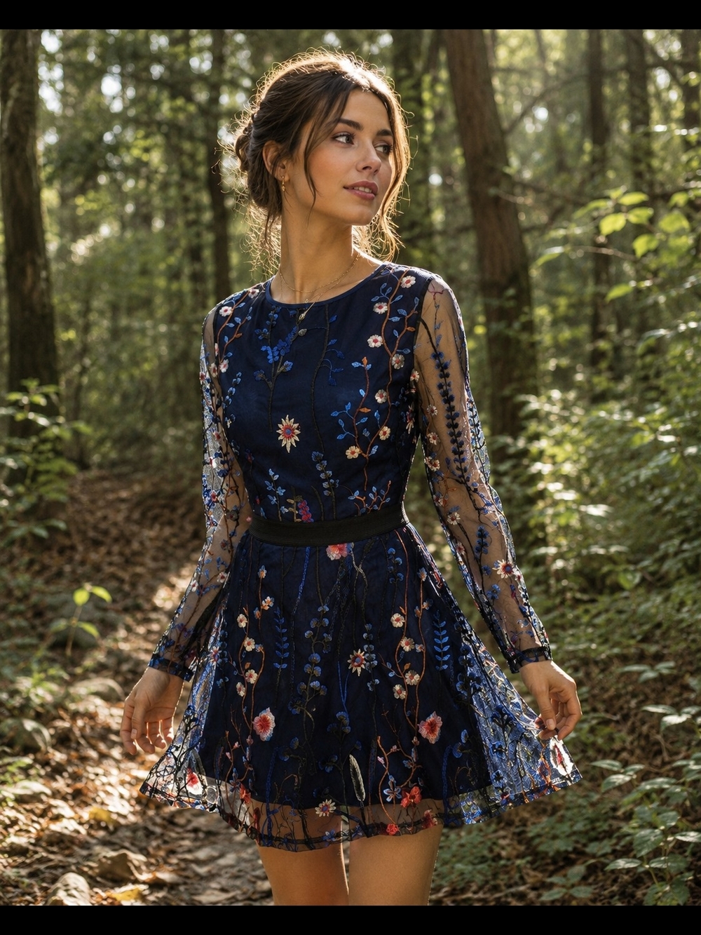 CBR Navy Embroidered Floral Mini Dress